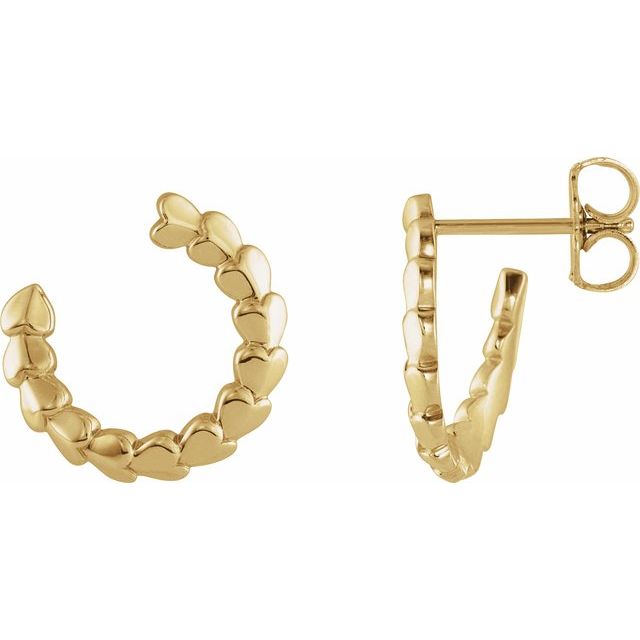 14K Yellow Front-Back Heart 14.2 mm Left Hoop Earrings