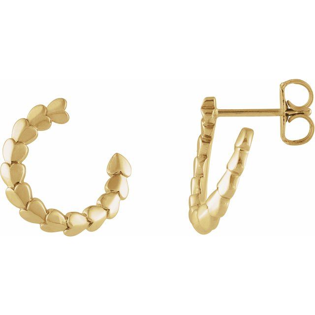 14K Yellow Front-Back Heart 14.2 mm Right Hoop Earrings