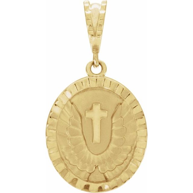 14K Yellow Angel Wing Coin Pendant