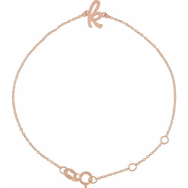 14K Rose Initial K 6 1/2-7 1/2' Bracelet