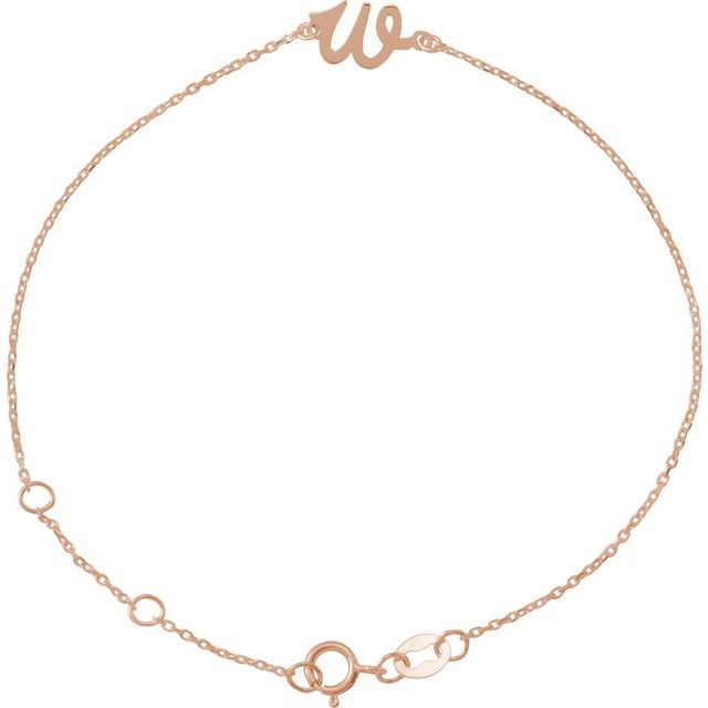 14K Rose Initial W 6 1/2-7 1/2' Bracelet