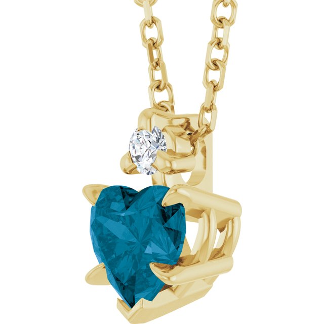 14K Yellow Natural London Blue Topaz & .03 CT Natural Diamond 16-18' Necklace