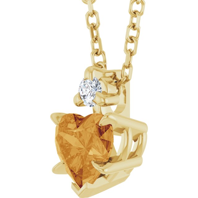 14K Yellow Natural Citrine & .03 CT Natural Diamond 16-18' Necklace