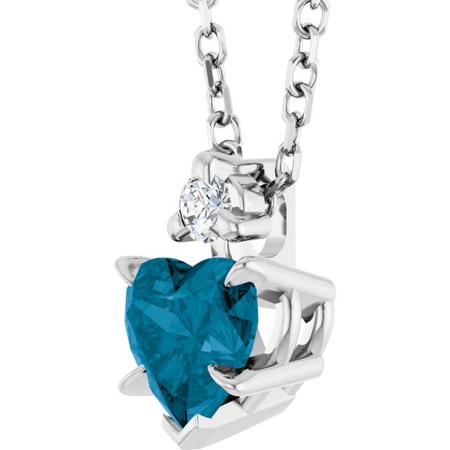 14K White Natural London Blue Topaz & .03 CT Natural Diamond 16-18' Necklace