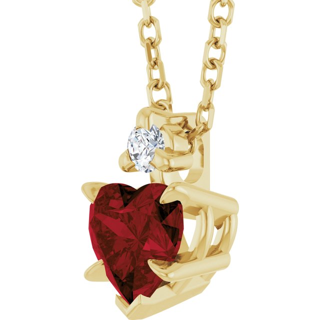 14K Yellow Natural Mozambique Garnet & .03 CT Natural Diamond 16-18' Necklace