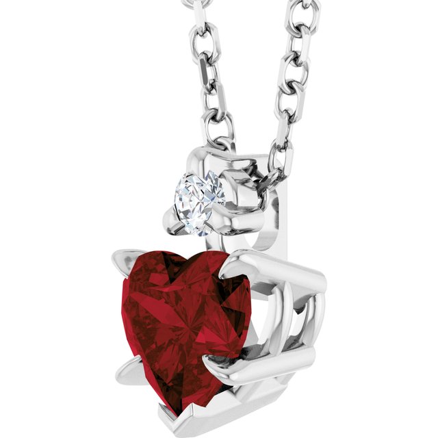 14K White Natural Mozambique Garnet & .03 CT Natural Diamond 16-18' Necklace