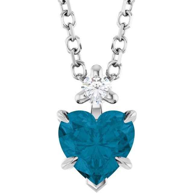 14K White Natural London Blue Topaz & .03 CT Natural Diamond 16-18' Necklace