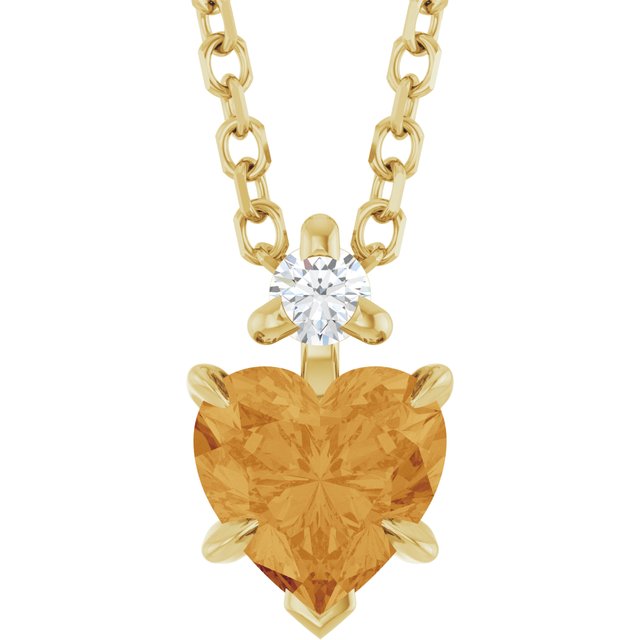 14K Yellow Natural Citrine & .03 CT Natural Diamond 16-18' Necklace