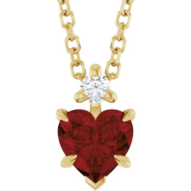 14K Yellow Natural Mozambique Garnet & .03 CT Natural Diamond 16-18' Necklace