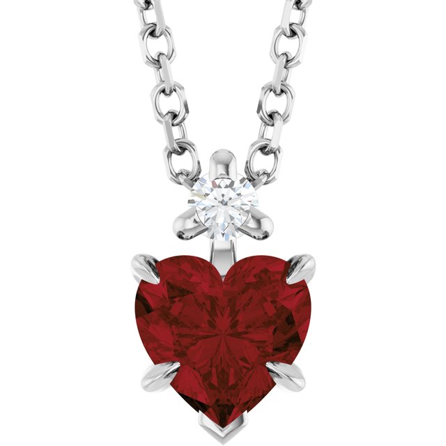 14K White Natural Mozambique Garnet & .03 CT Natural Diamond 16-18' Necklace