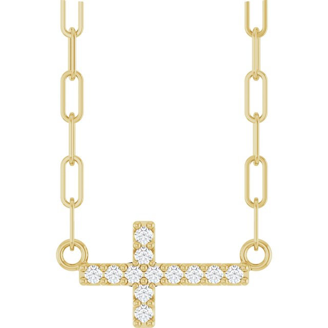 14K Yellow .05 CTW Natural Diamond Sideways Cross 18' Necklace