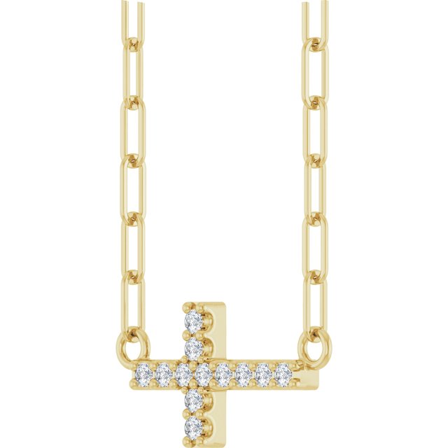 14K Yellow .05 CTW Natural Diamond Sideways Cross 18' Necklace
