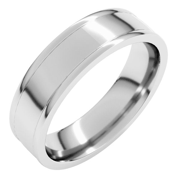14K White 6 mm  Grooved Round Edge Size 10
