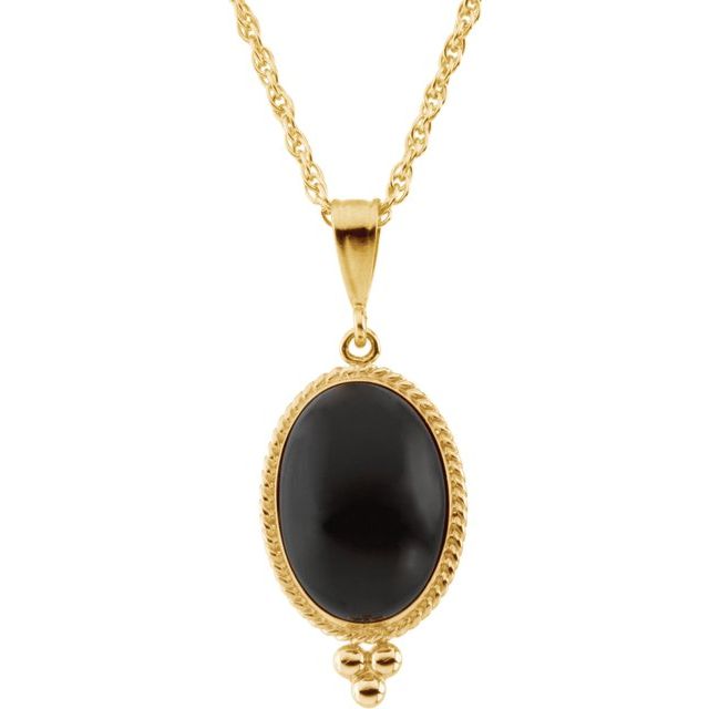 14K Yellow Natural Black Onyx Cabochon 18' Necklace