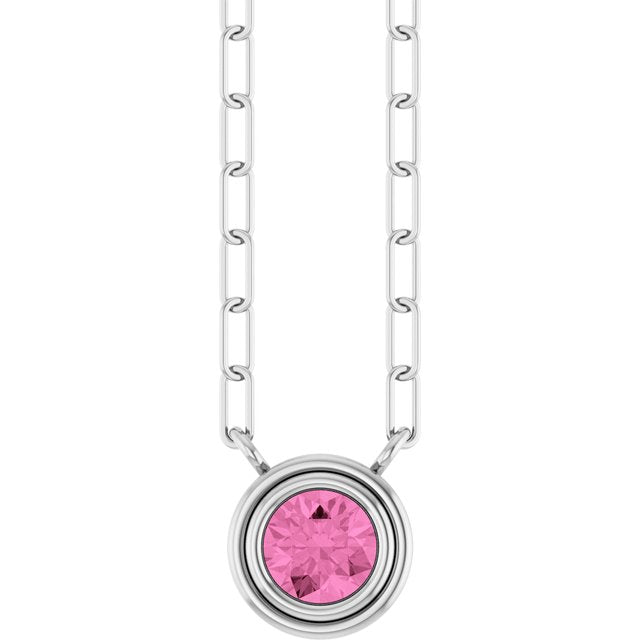 14K White Natural Pink Sapphire 18' Necklace