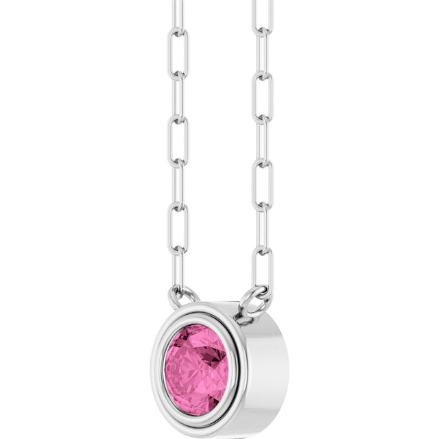14K White Natural Pink Sapphire 18' Necklace