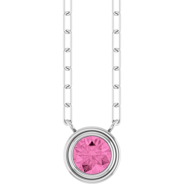 14K White Natural Pink Sapphire 18' Necklace