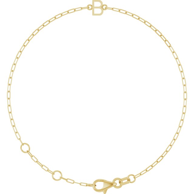 14K Yellow Sans Serif Initial B 6 1/2-7 1/2' Bracelet