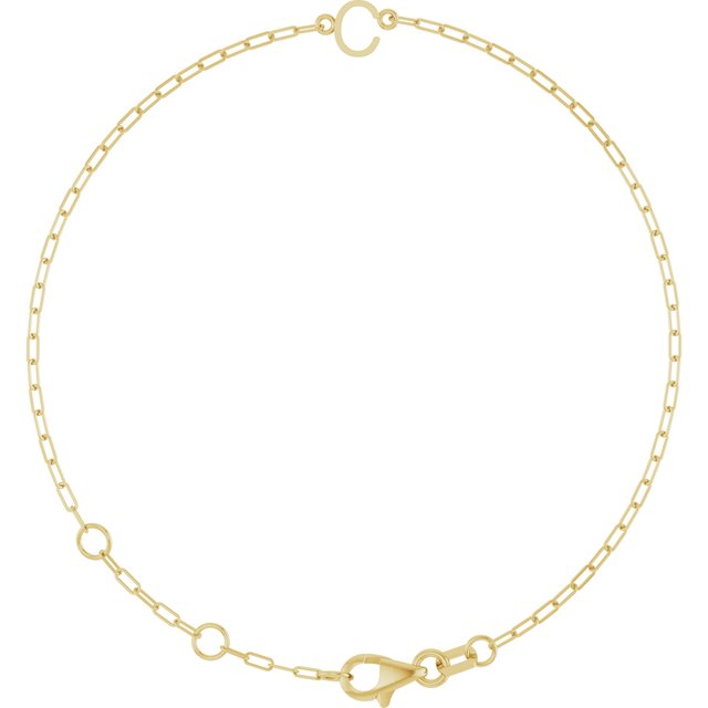 14K Yellow Sans Serif Initial C 6 1/2-7 1/2' Bracelet