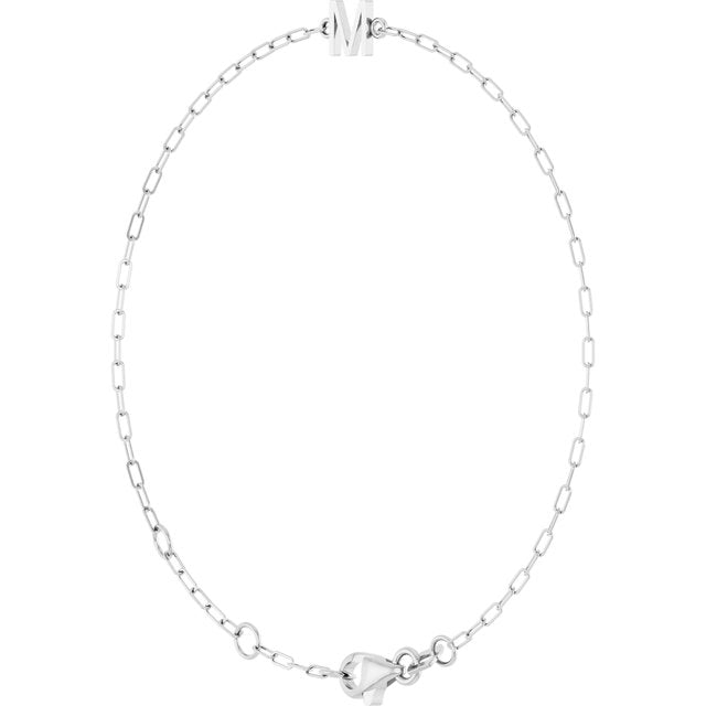 14K White Sans Serif Initial M 6 1/2-7 1/2' Bracelet
