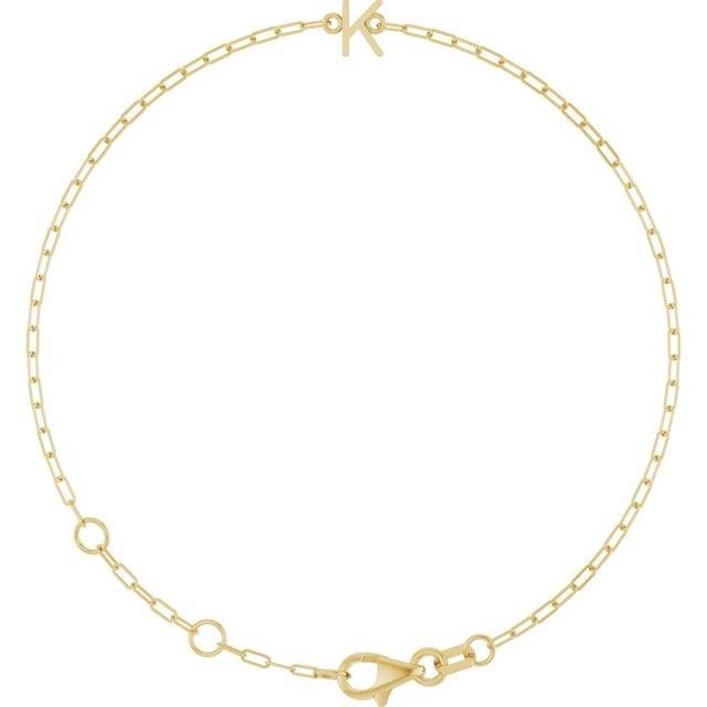 14K Yellow Sans Serif Initial K 6 1/2-7 1/2' Bracelet