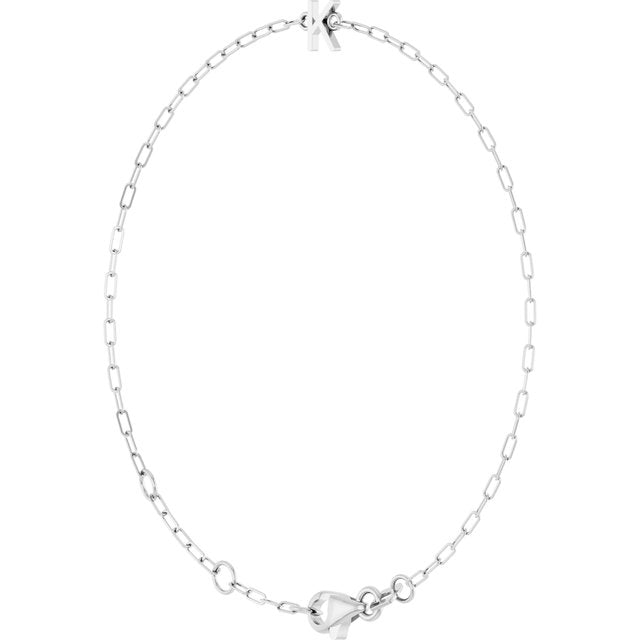 Sterling Silver Sans Serif Initial K 6 1/2-7 1/2' Bracelet