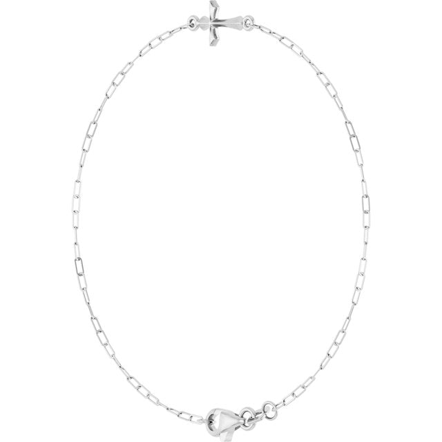 14K White Sideways Cross 7' Bracelet