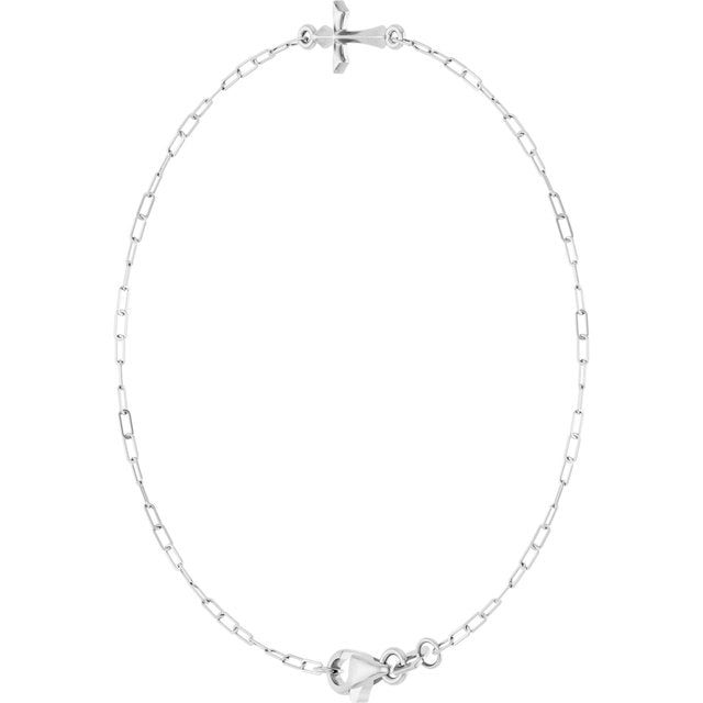 Sterling Silver Sideways Cross 7' Bracelet