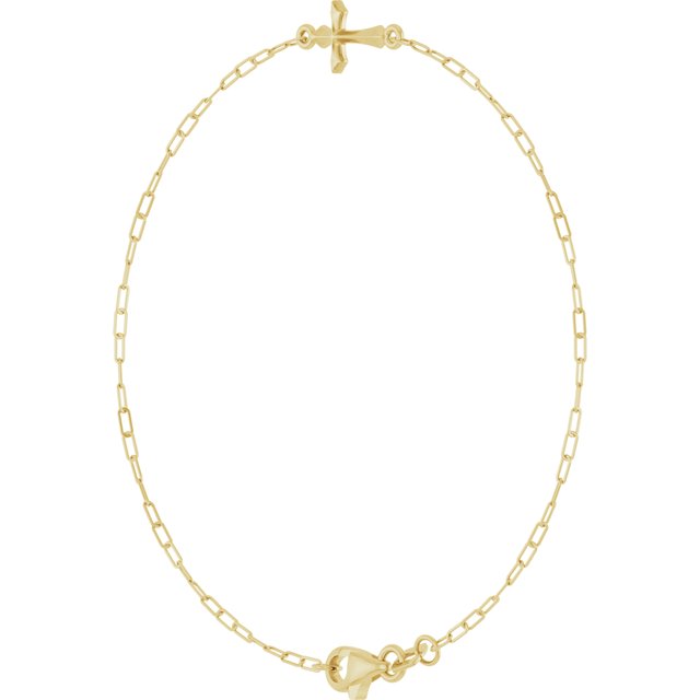 14K Yellow Sideways Cross 7' Bracelet