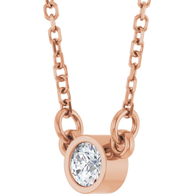 14K Rose 1/10 CT Natural Diamond Solitaire 18' Necklace