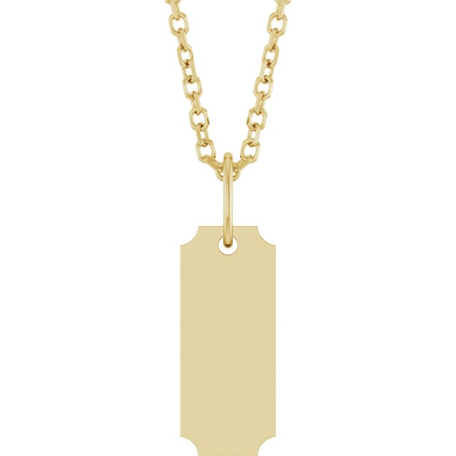 14K Yellow Engravable Dog Tag 16-18' Necklace