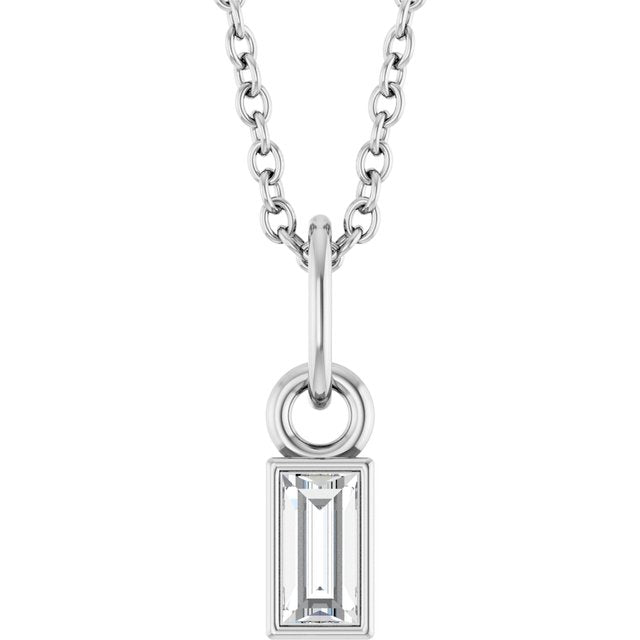 14K White 1/10 CT Lab-Grown Diamond Bezel-Set 16-18' Necklace