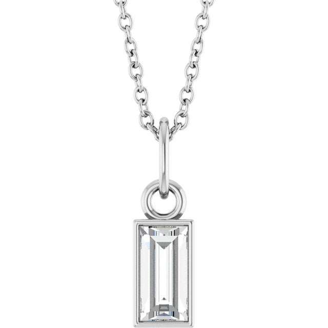 14K White 3/8 CT Lab-Grown Diamond Bezel-Set 16-18' Necklace
