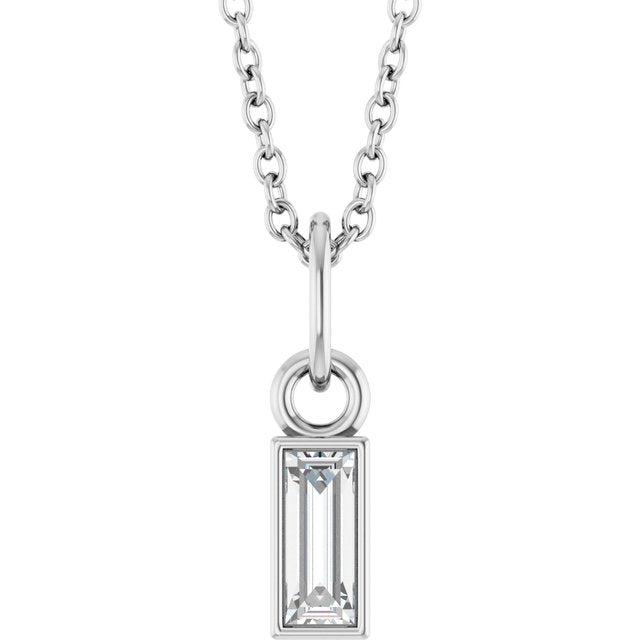 14K White 1/6 CT Lab-Grown Diamond Bezel-Set 16-18' Necklace