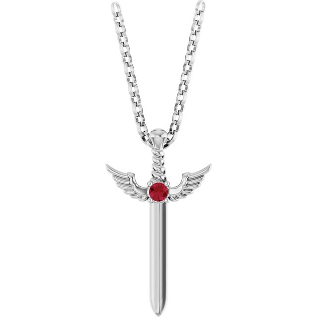 14K White Natural Ruby Dagger 18' Necklace