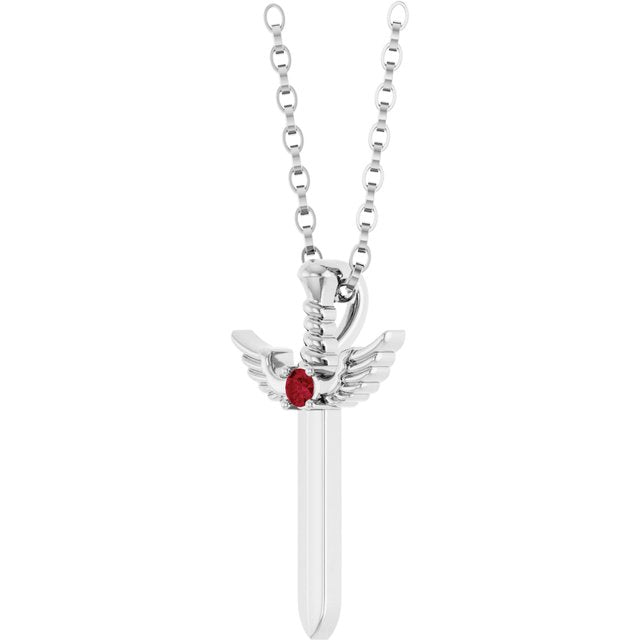 14K White Natural Ruby Dagger 18' Necklace