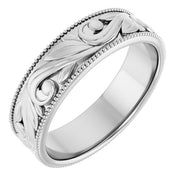 14K White 6 mm Floral-Inspired Band Size 10