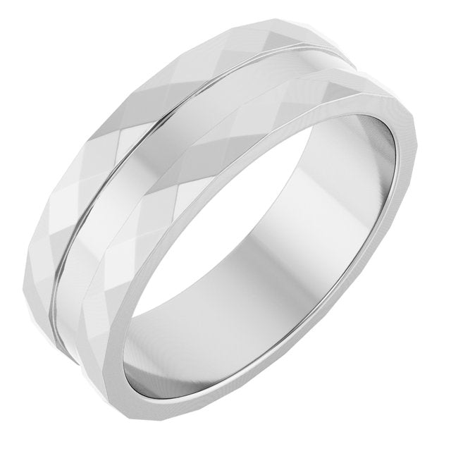 14K White 6 mm Faceted Edge Band Size 10