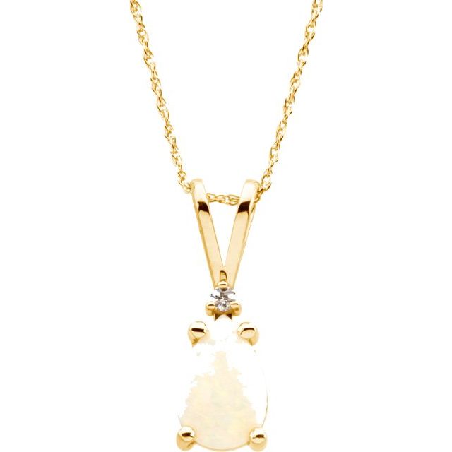 14K Yellow Natural White Opal & .025 CT Natural Diamond 18' Necklace