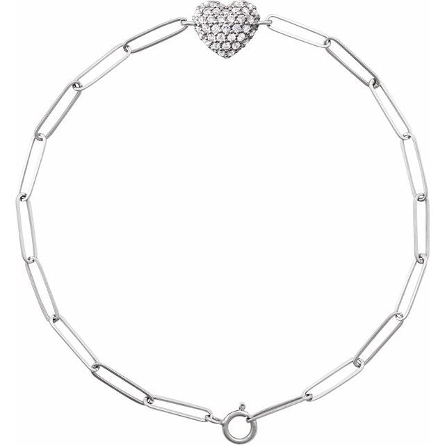 14K White 1/3 CTW Natural Diamond Heart & Paperclip-Style 7' Bracelet
