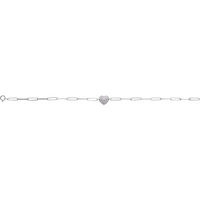 14K White 1/3 CTW Natural Diamond Heart & Paperclip-Style 7' Bracelet