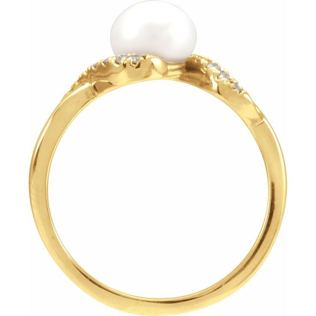 14K Yellow Cultured White Freshwater Pearl & 1/8 CTW Natural Diamond Ring