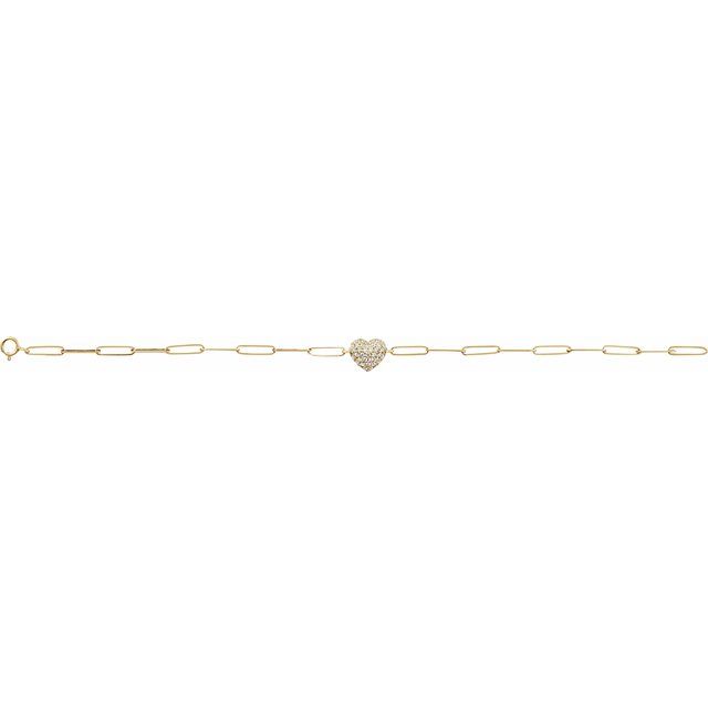 14K Yellow 1/3 CTW Natural Diamond Heart & Paperclip-Style 7' Bracelet