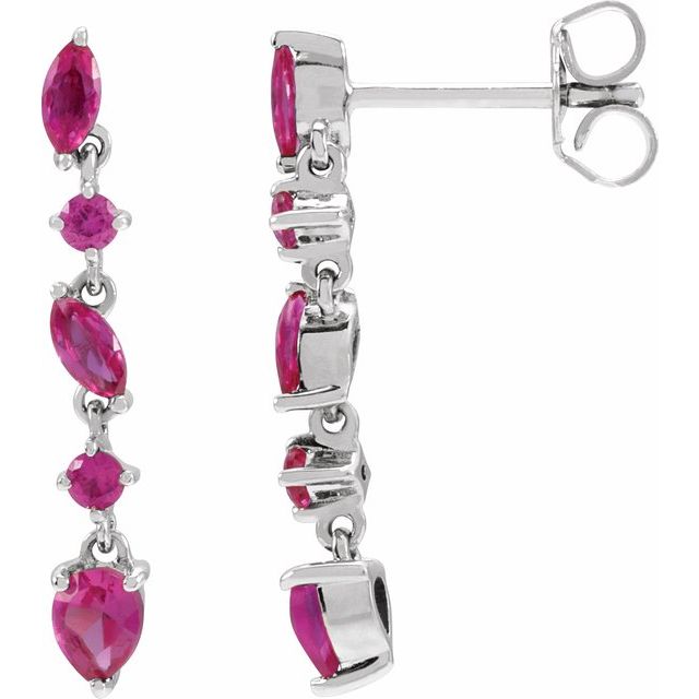 14K White Natural Ruby Earrings