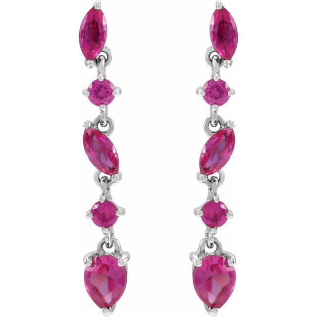 14K White Natural Ruby Earrings