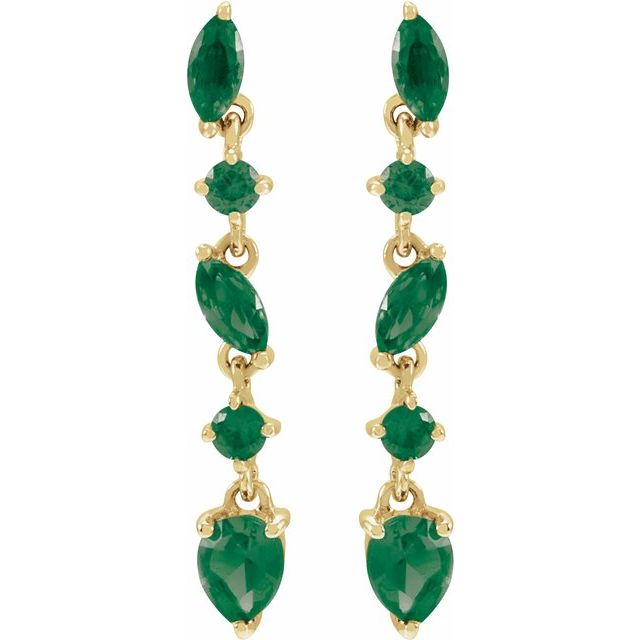 14K Yellow Natural Emerald Earrings
