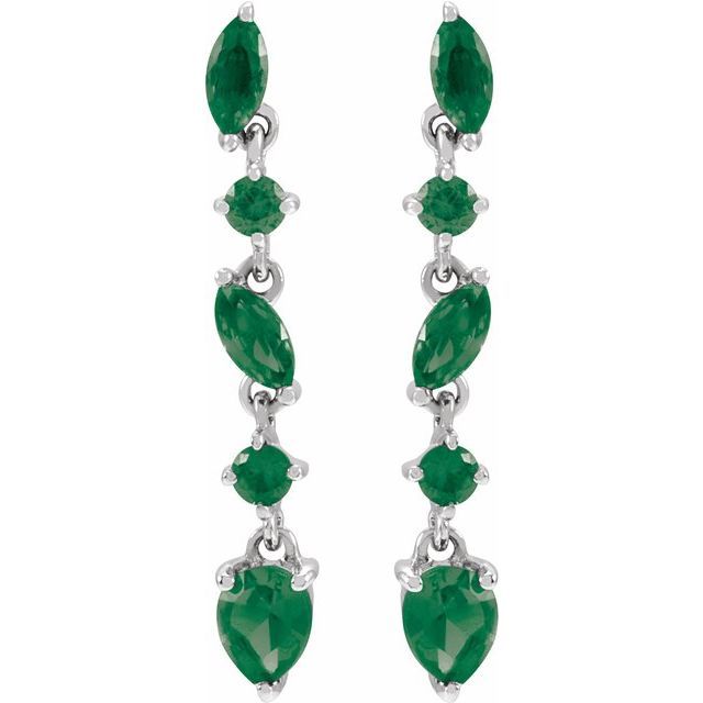 14K White Natural Emerald Earrings