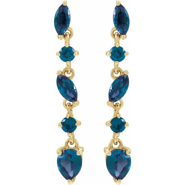 14K Yellow Natural Blue Sapphire Earrings