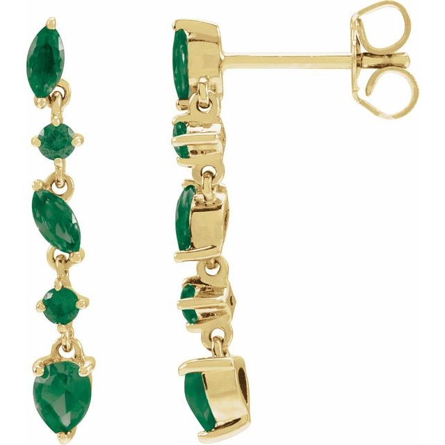 14K Yellow Natural Emerald Earrings