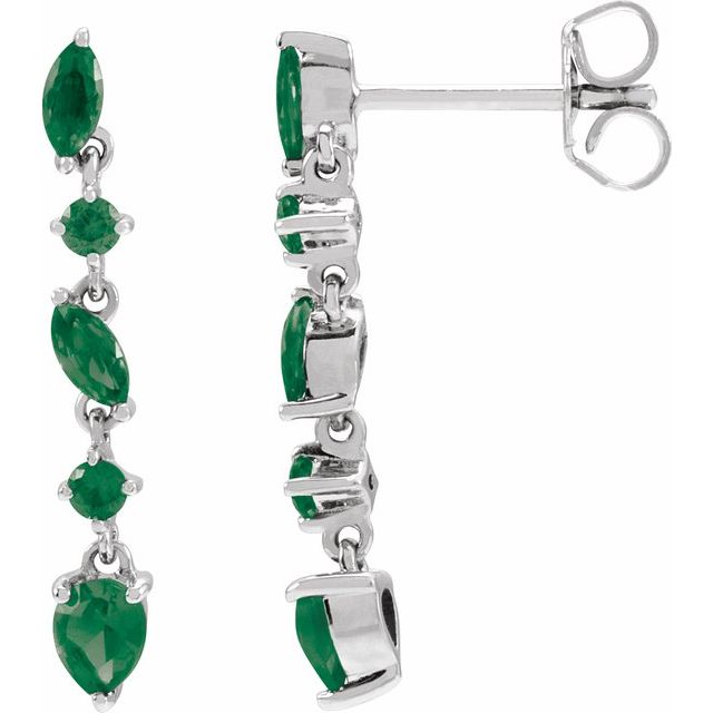 14K White Natural Emerald Earrings